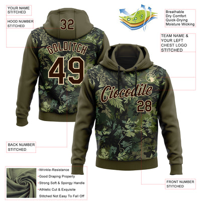 Custom Stitched Olive Brown-Cream 3D Pattern Design Tree Camo Hunting Sports Pullover Sweatshirt Salute To Service Hoodie