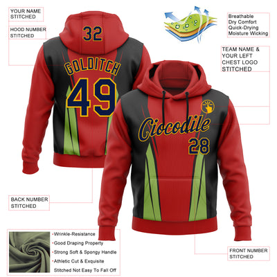 Custom Stitched Red Navy Black Green-Gold 3D Pattern Design Sportswear Pullover Sweatshirt Hoodie