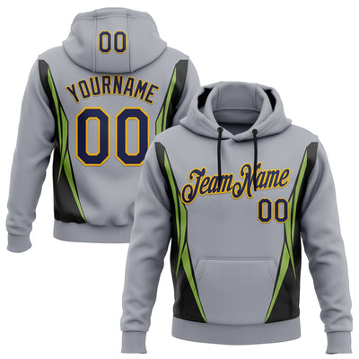 Custom Stitched Gray Navy Black Green-Gold 3D Pattern Design Sportswear Pullover Sweatshirt Hoodie