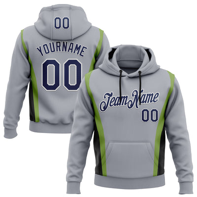 Custom Stitched Gray Navy Black Green-White 3D Pattern Design Sportswear Pullover Sweatshirt Hoodie