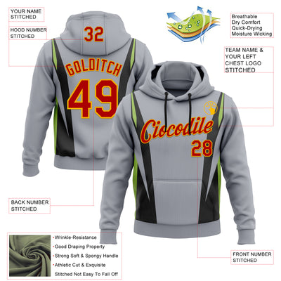 Custom Stitched Gray Red Black Green-Gold 3D Pattern Design Sportswear Pullover Sweatshirt Hoodie