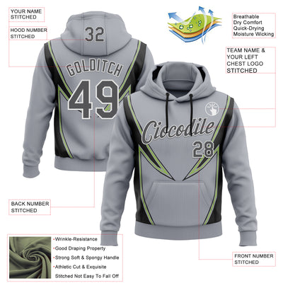 Custom Stitched Gray Steel Gray Black Green-White 3D Pattern Design Sportswear Pullover Sweatshirt Hoodie