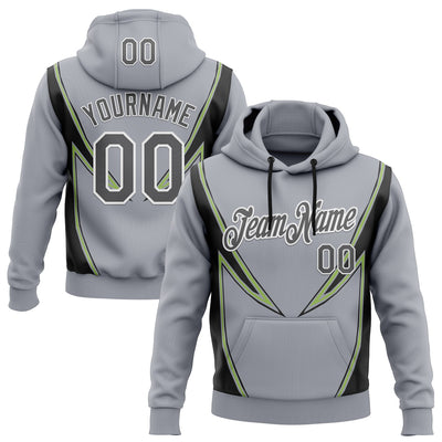 Custom Stitched Gray Steel Gray Black Green-White 3D Pattern Design Sportswear Pullover Sweatshirt Hoodie