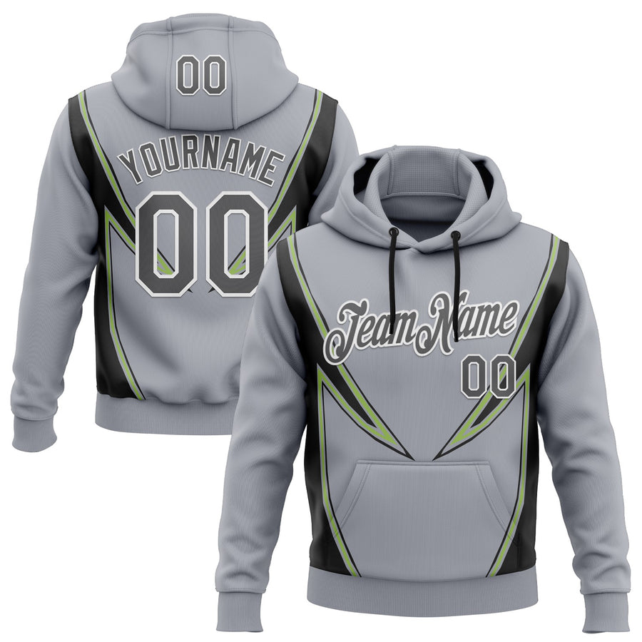 Custom Stitched Gray Steel Gray Black Green-White 3D Pattern Design Sportswear Pullover Sweatshirt Hoodie
