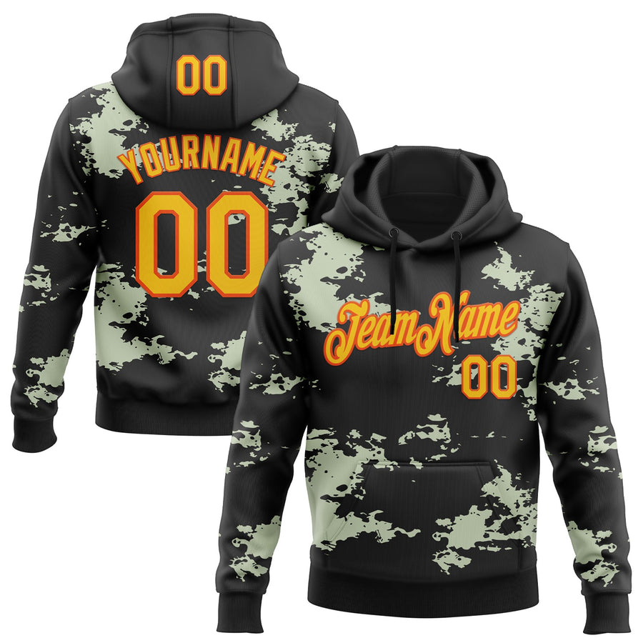 Custom Stitched Black Gold-Orange 3D Pattern Design Camo Sportswear Pullover Sweatshirt Hoodie