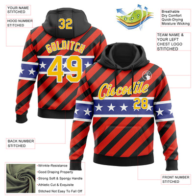 Custom Stitched Black Yellow Red Blue-White 3D Pattern Design American Flag Inspire Patriotic Sportswear Pullover Sweatshirt Hoodie