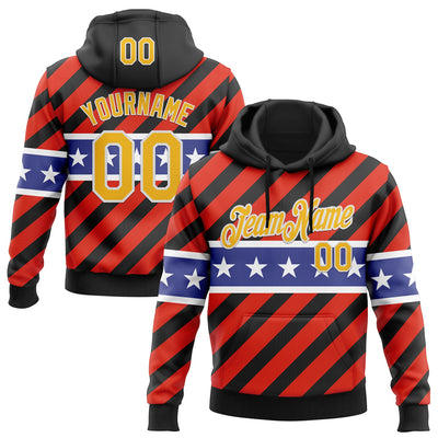 Custom Stitched Black Yellow Red Blue-White 3D Pattern Design American Flag Inspire Patriotic Sportswear Pullover Sweatshirt Hoodie