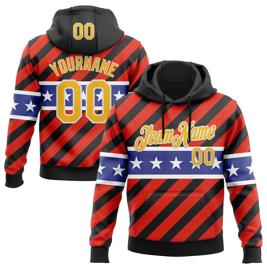 Custom Stitched Black Yellow Red Blue-White 3D Pattern Design American Flag Inspire Patriotic Sportswear Pullover Sweatshirt Hoodie