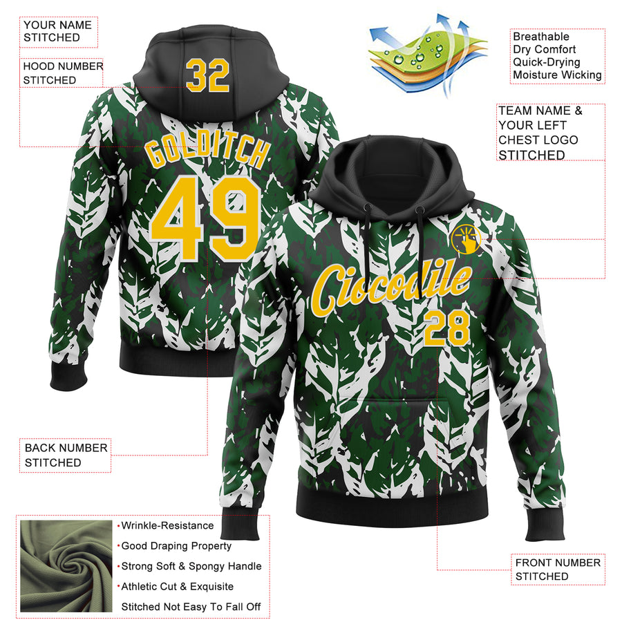Custom Stitched Black Yellow Green-White 3D Pattern Design Sportswear Pullover Sweatshirt Hoodie