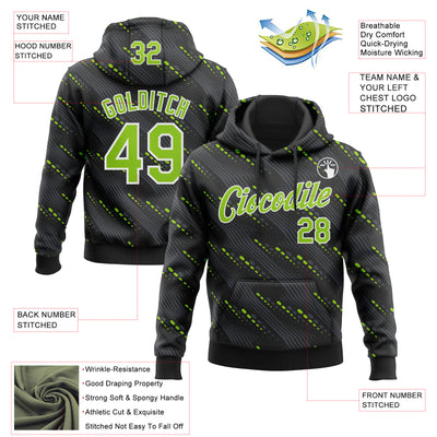 Custom Stitched Black Neon Green-White Slant Lines Sports Pullover Sweatshirt Hoodie