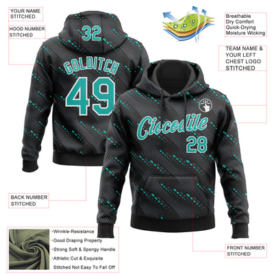 Custom Stitched Black Aqua-White Slant Lines Sports Pullover Sweatshirt Hoodie