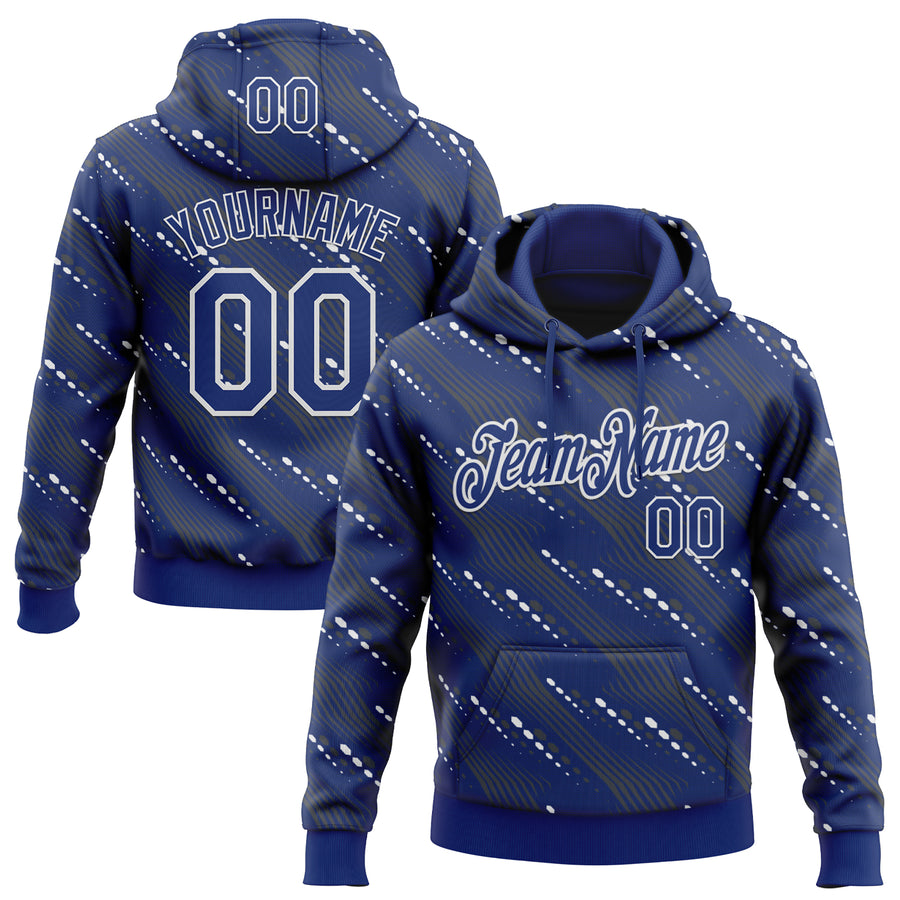 Custom Stitched Royal White Slant Lines Sports Pullover Sweatshirt Hoodie