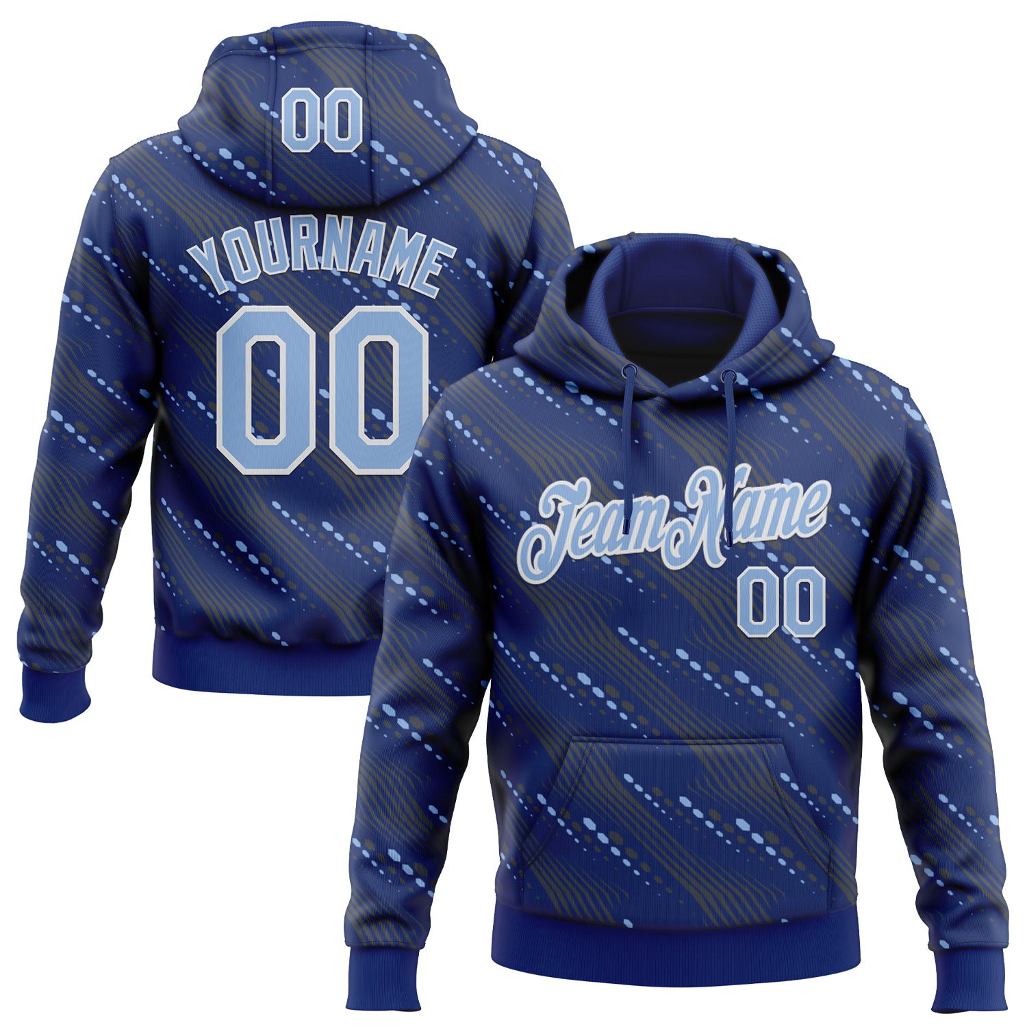 Custom Stitched Royal Light Blue-White Slant Lines Sports Pullover Sweatshirt Hoodie
