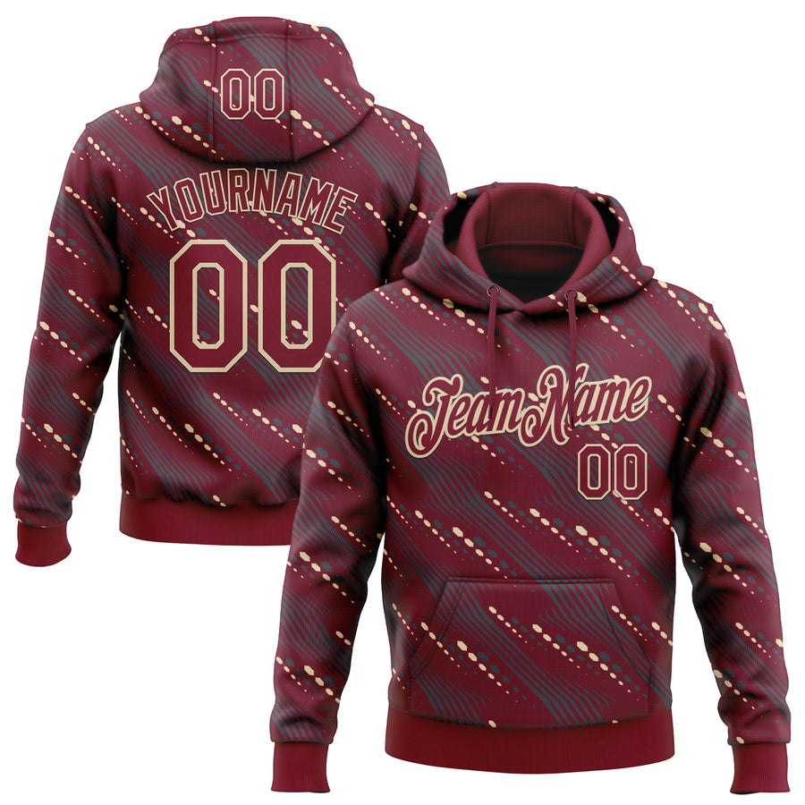 Custom Stitched Crimson Cream Slant Lines Sports Pullover Sweatshirt Hoodie