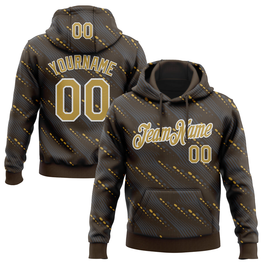 Custom Stitched Brown Old Gold-White Slant Lines Sports Pullover Sweatshirt Hoodie