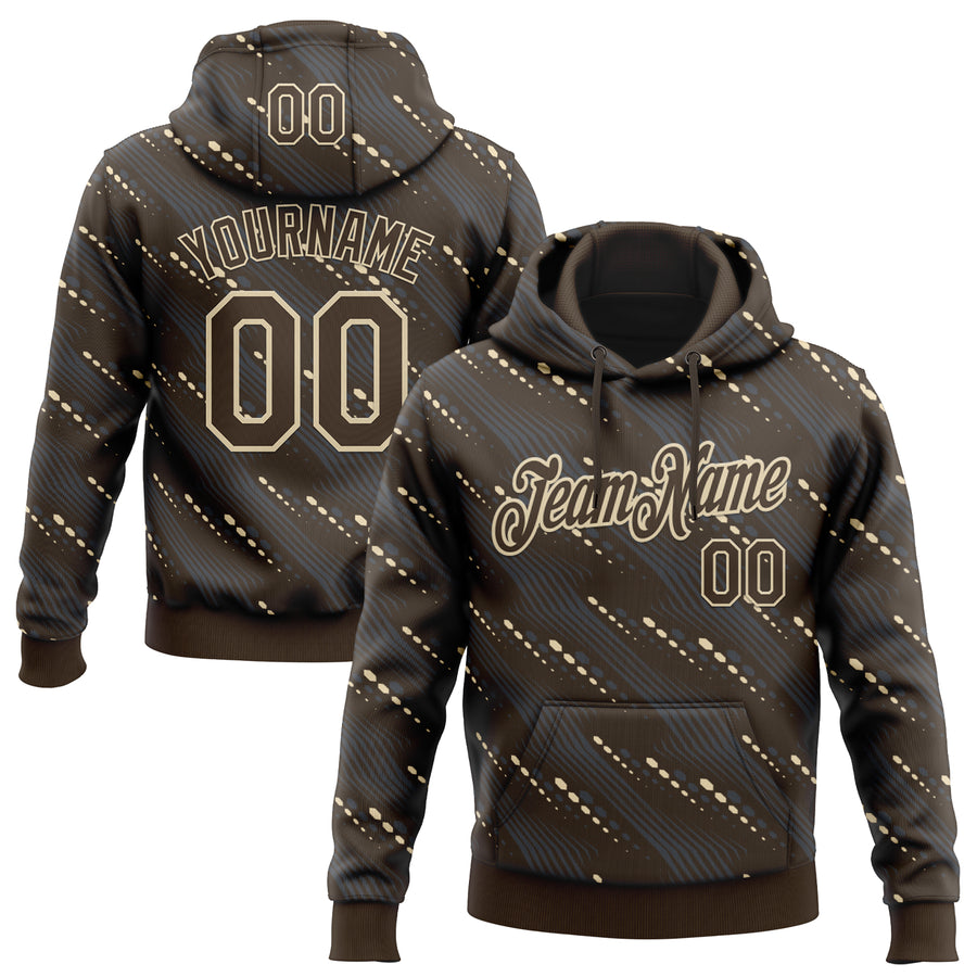 Custom Stitched Brown Cream Slant Lines Sports Pullover Sweatshirt Hoodie