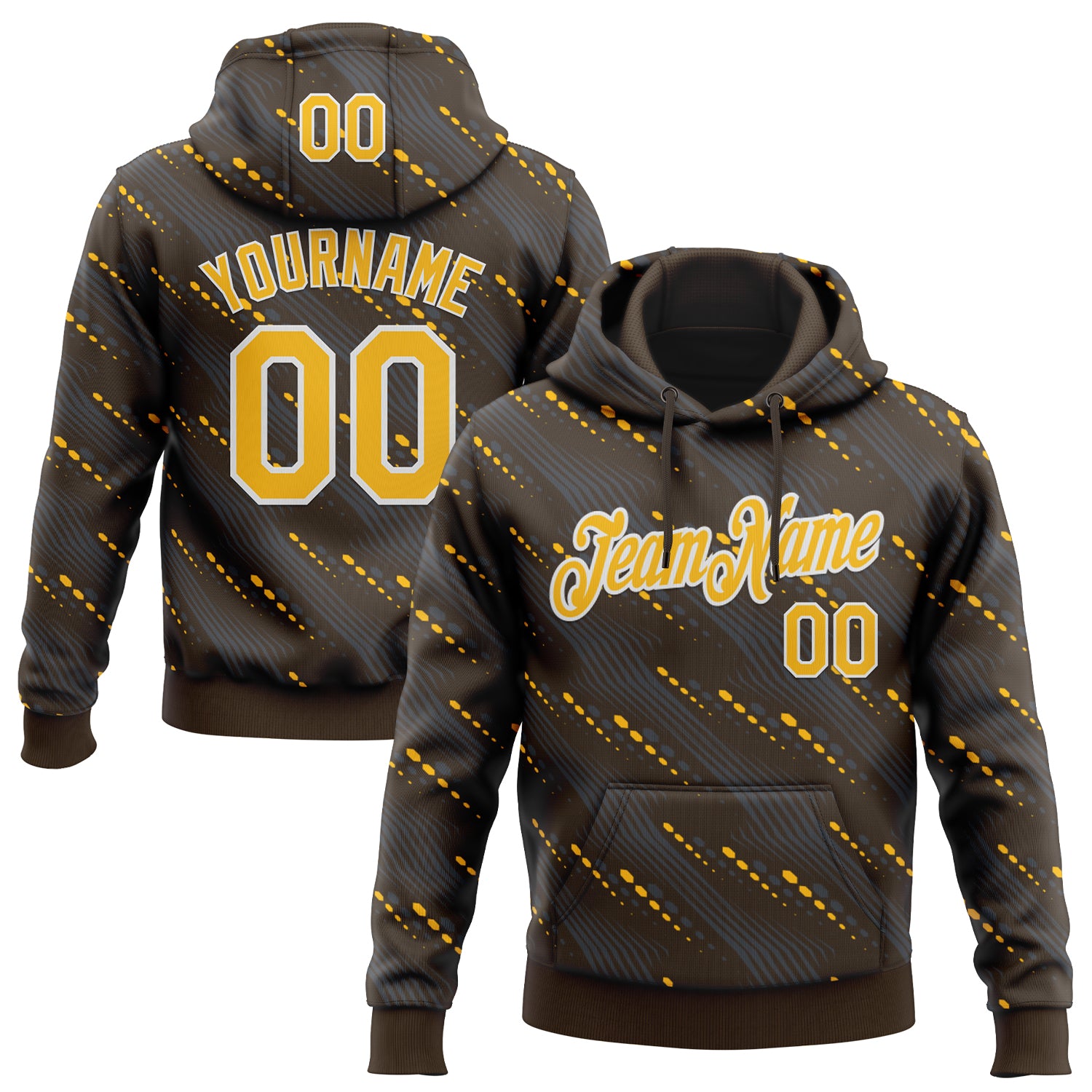Custom Stitched Brown Gold-White Slant Lines Sports Pullover Sweatshirt Hoodie