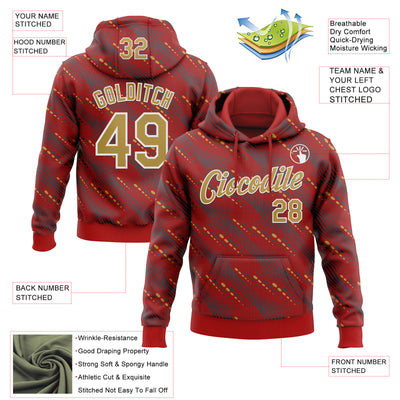 Custom Stitched Red Old Gold-White Slant Lines Sports Pullover Sweatshirt Hoodie