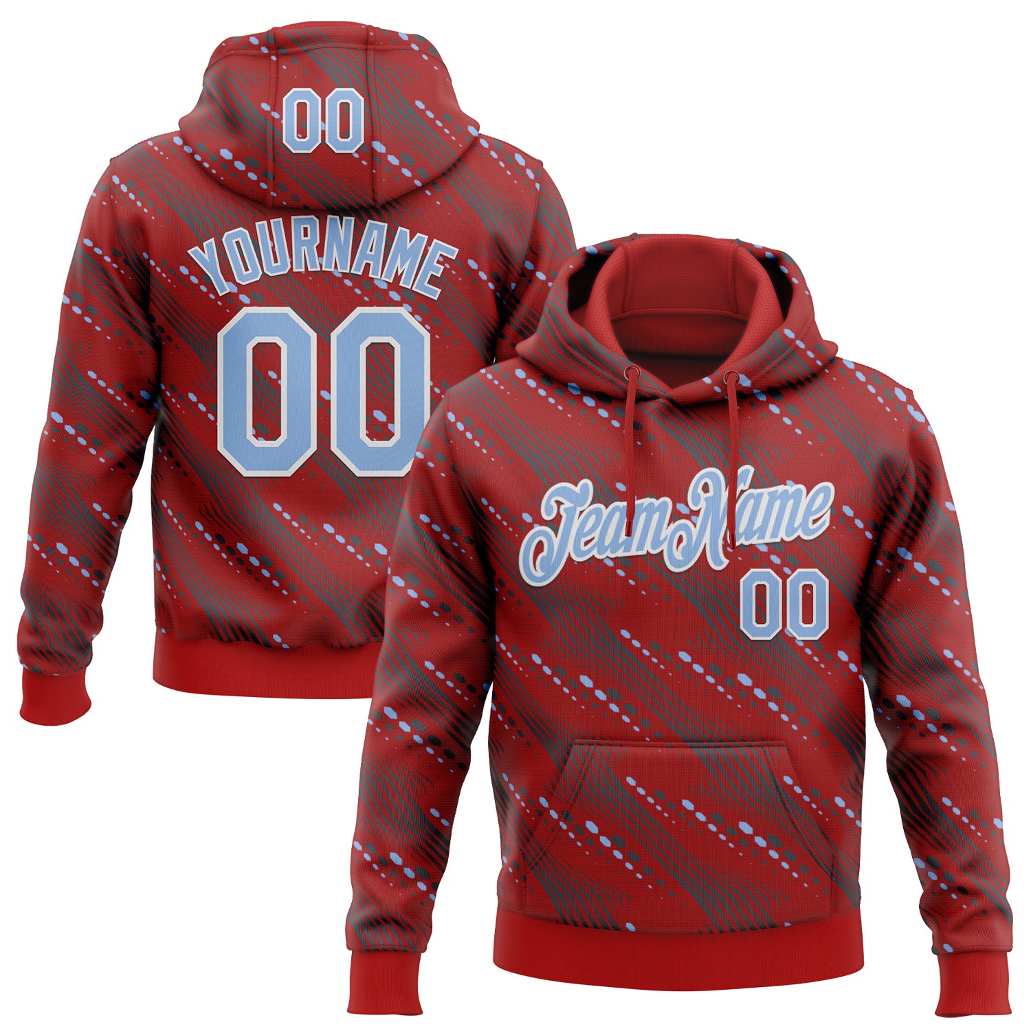 Custom Stitched Red Light Blue-White Slant Lines Sports Pullover Sweatshirt Hoodie