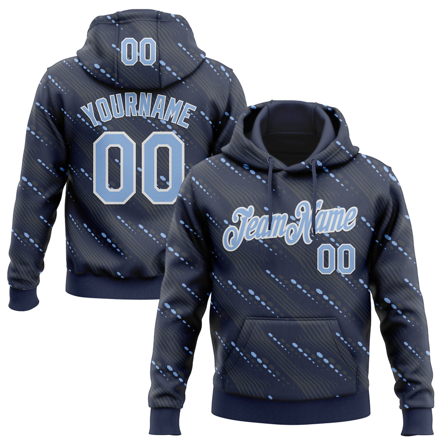 Custom Stitched Navy Light Blue-White Slant Lines Sports Pullover Sweatshirt Hoodie