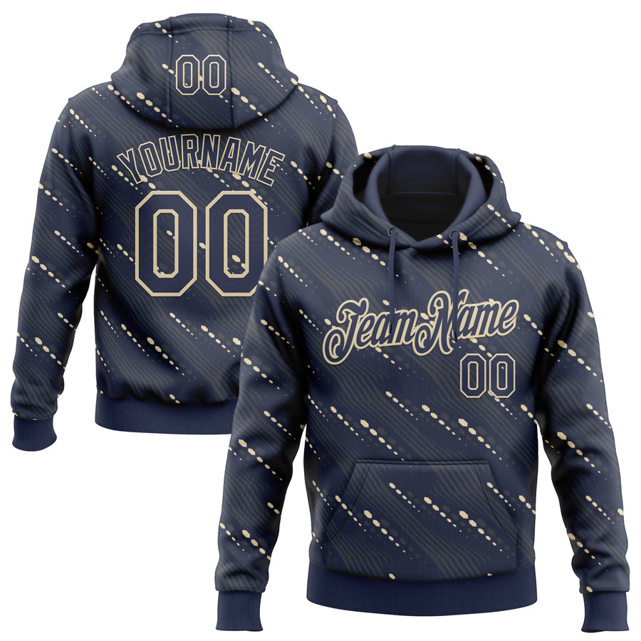 Custom Stitched Navy Cream Slant Lines Sports Pullover Sweatshirt Hoodie