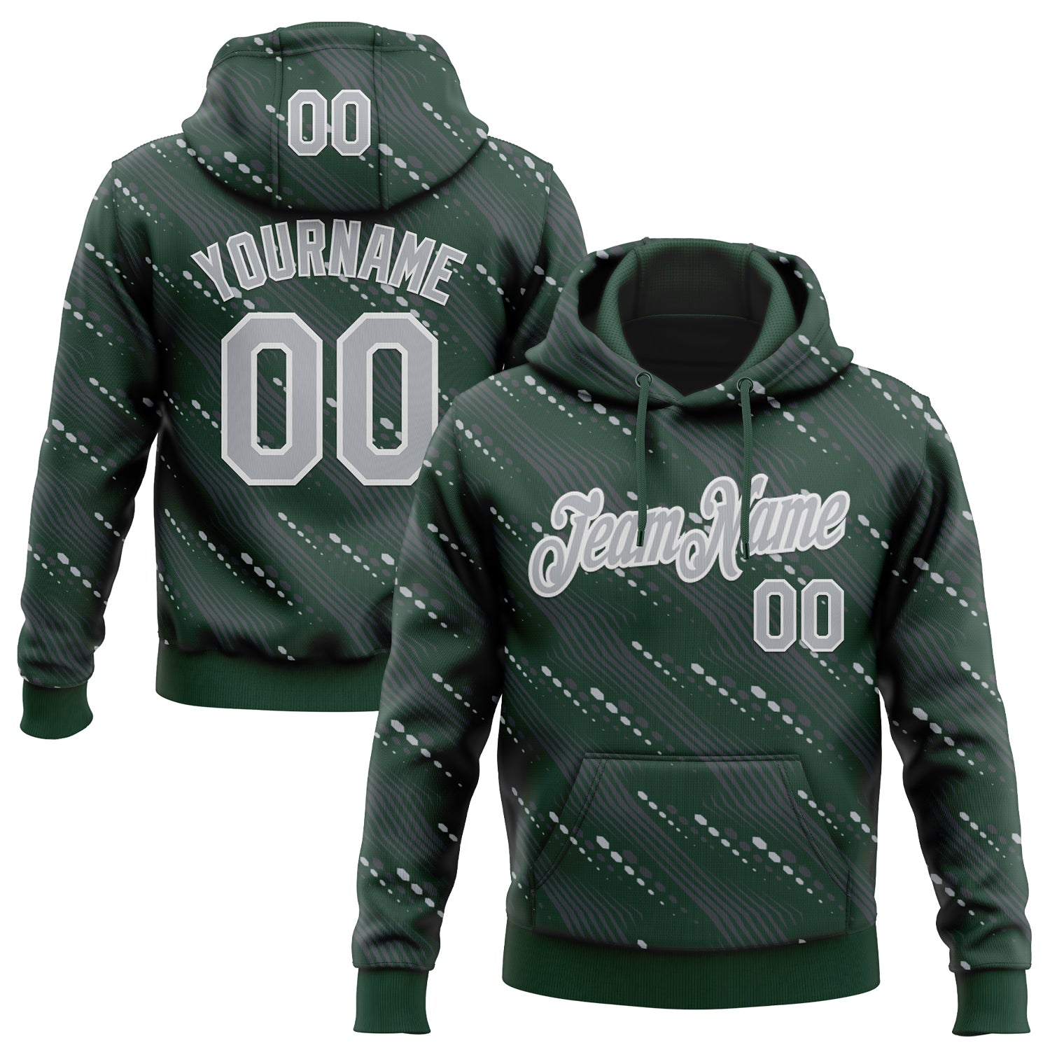 Custom Stitched Green Gray-White Slant Lines Sports Pullover Sweatshirt Hoodie
