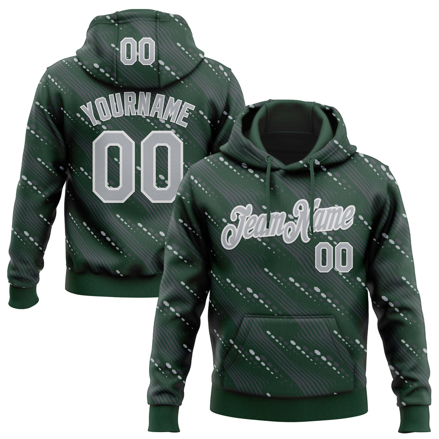 Custom Stitched Green Gray-White Slant Lines Sports Pullover Sweatshirt Hoodie