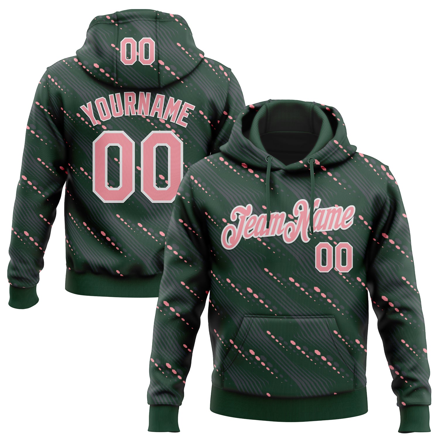 Custom Stitched Green Medium Pink-White Slant Lines Sports Pullover Sweatshirt Hoodie