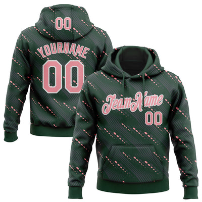 Custom Stitched Green Medium Pink-White Slant Lines Sports Pullover Sweatshirt Hoodie
