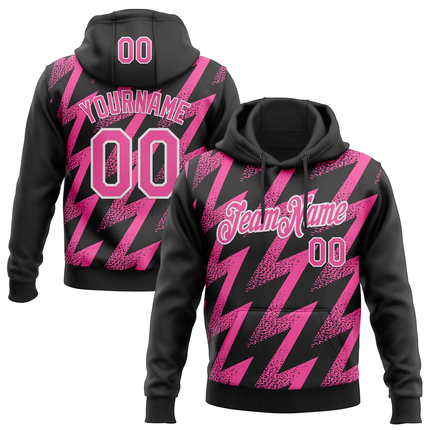 Custom Stitched Black Pink-White Zigzag Shape Sports Pullover Sweatshirt Hoodie