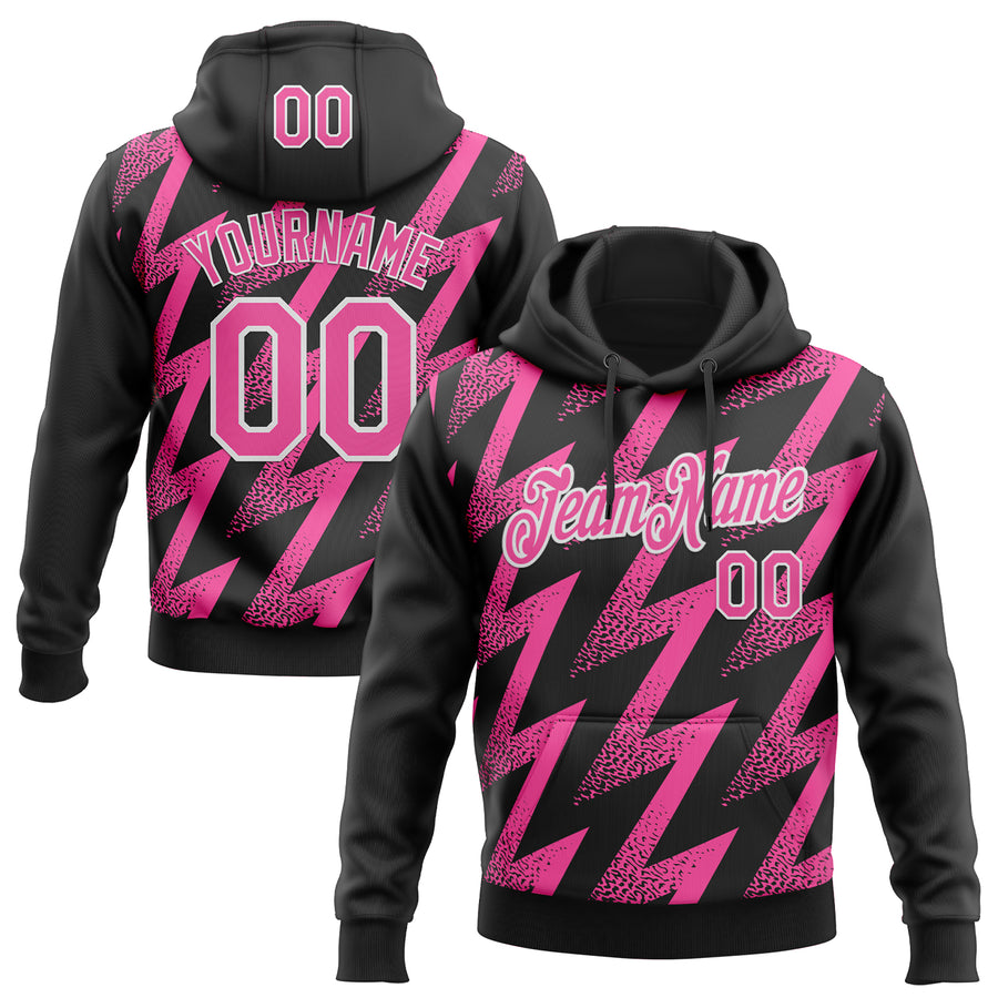 Custom Stitched Black Pink-White Zigzag Shape Sports Pullover Sweatshirt Hoodie