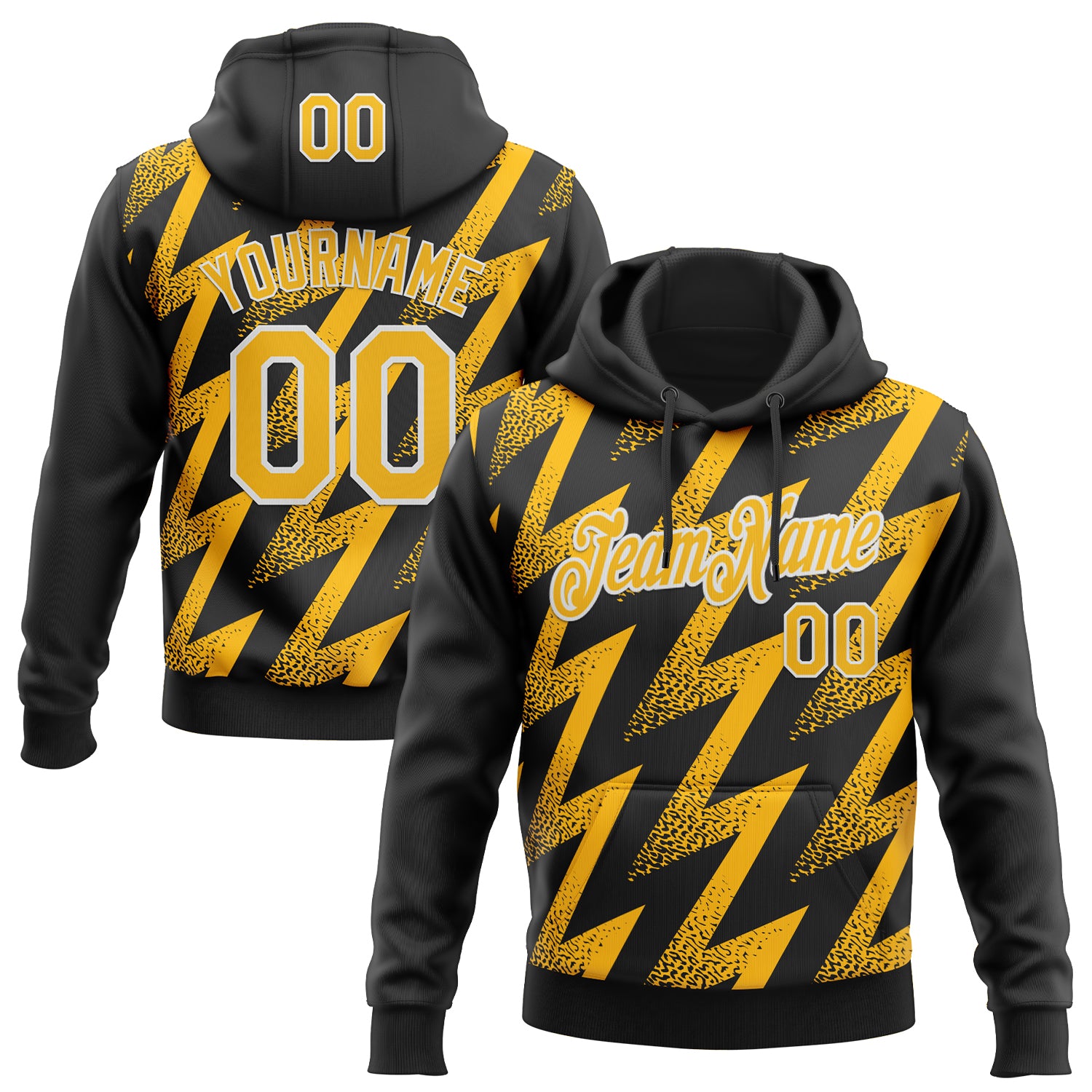 Custom Stitched Black Gold-White Zigzag Shape Sports Pullover Sweatshirt Hoodie