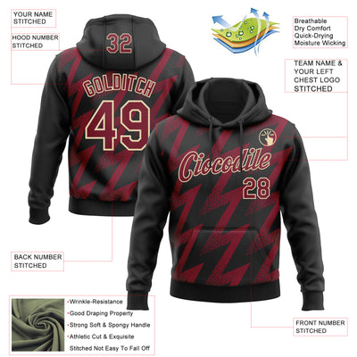 Custom Stitched Black Crimson-Cream Zigzag Shape Sports Pullover Sweatshirt Hoodie