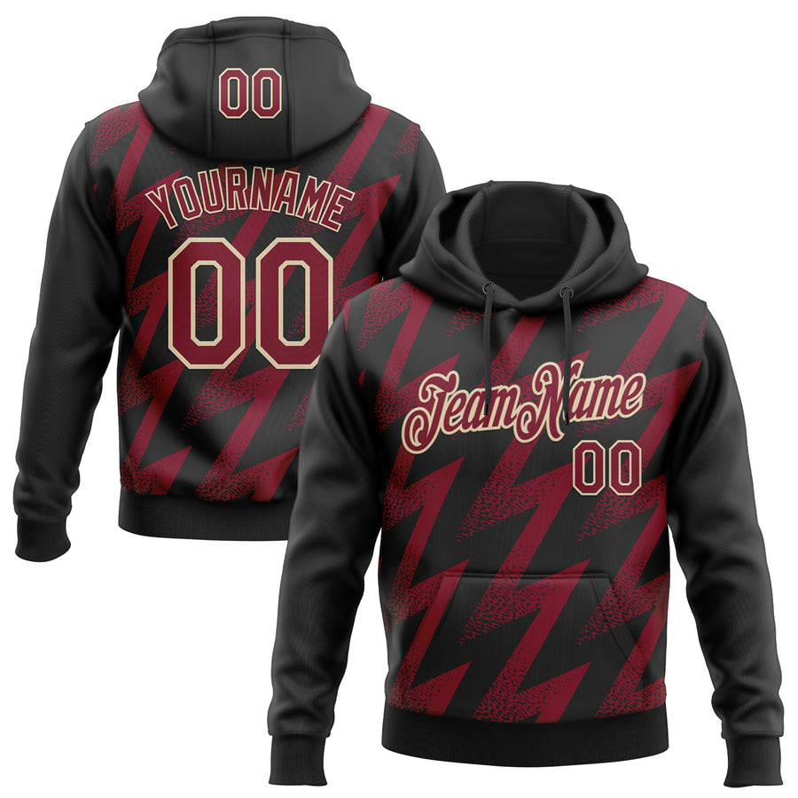 Custom Stitched Black Crimson-Cream Zigzag Shape Sports Pullover Sweatshirt Hoodie