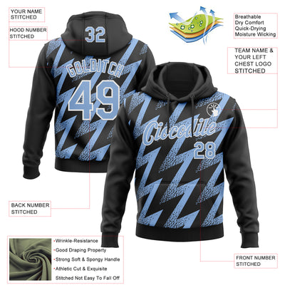 Custom Stitched Black Light Blue-White Zigzag Shape Sports Pullover Sweatshirt Hoodie