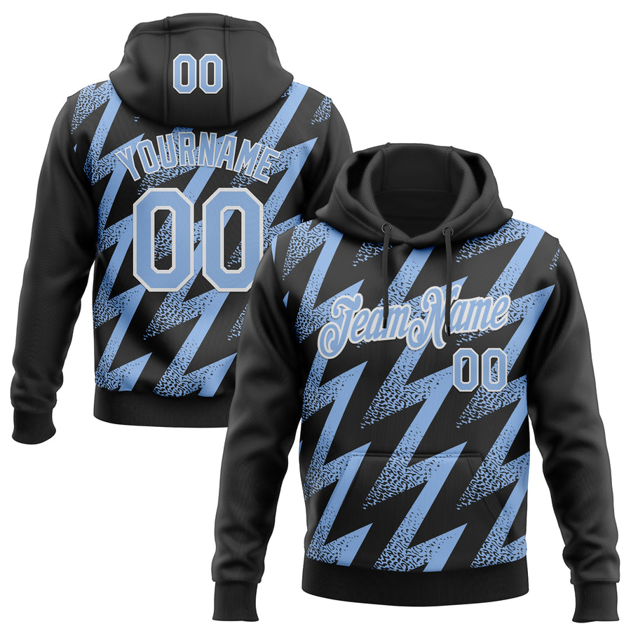 Custom Stitched Black Light Blue-White Zigzag Shape Sports Pullover Sweatshirt Hoodie