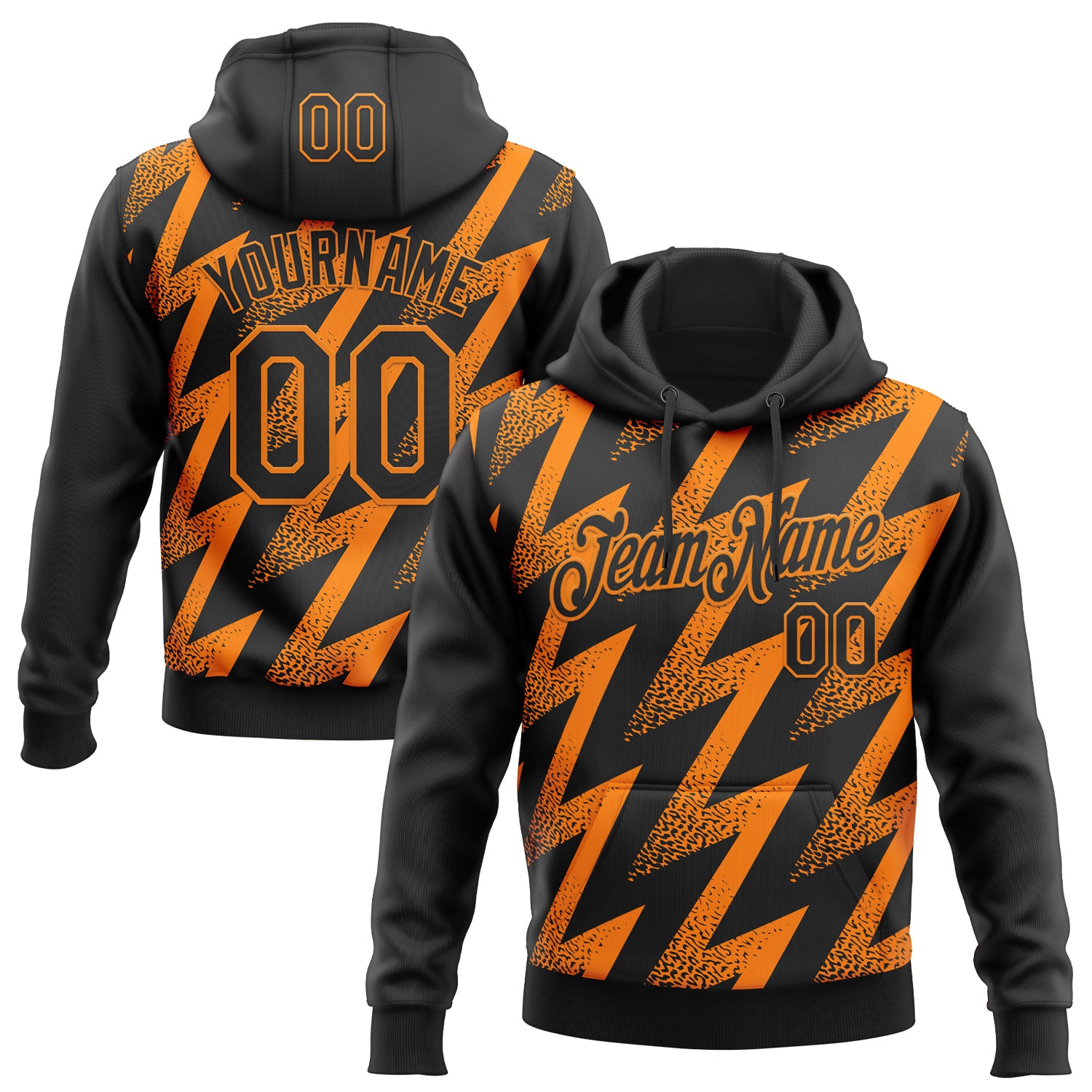Custom Stitched Black Bay Orange Zigzag Shape Sports Pullover Sweatshirt Hoodie
