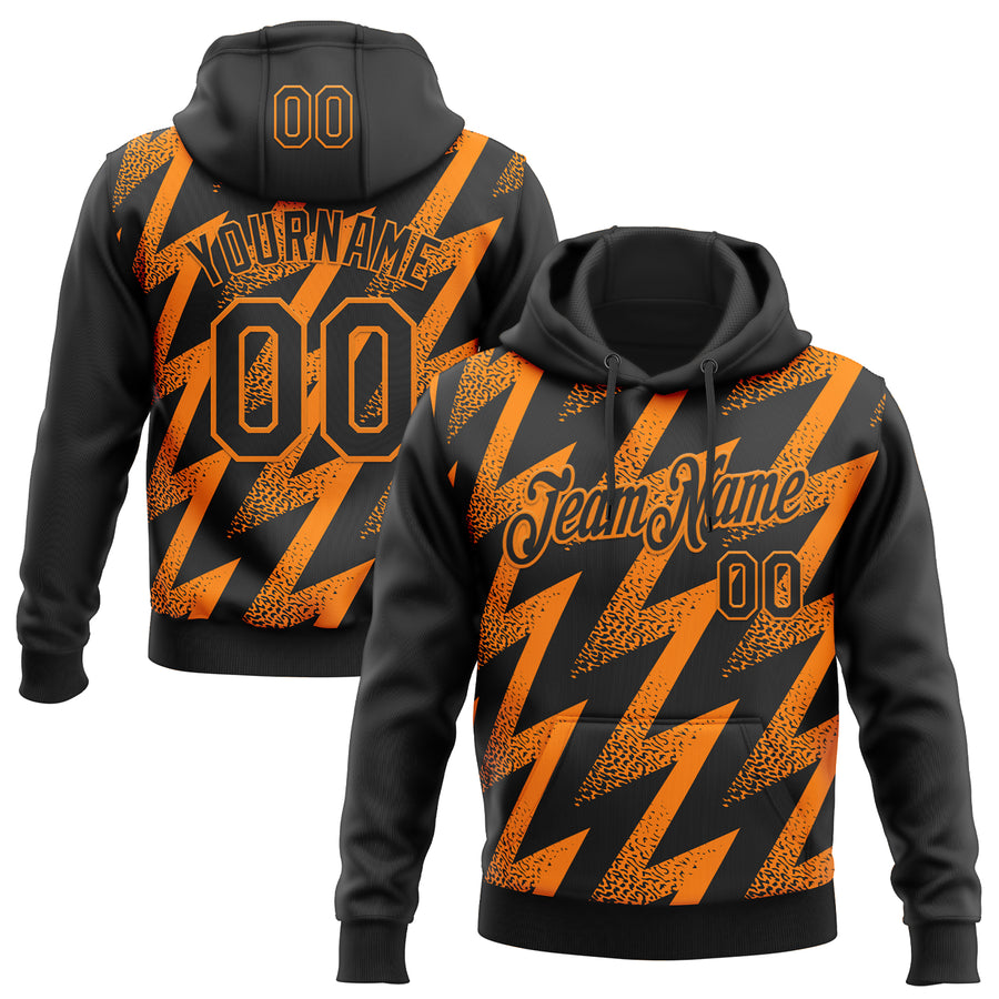 Custom Stitched Black Bay Orange Zigzag Shape Sports Pullover Sweatshirt Hoodie