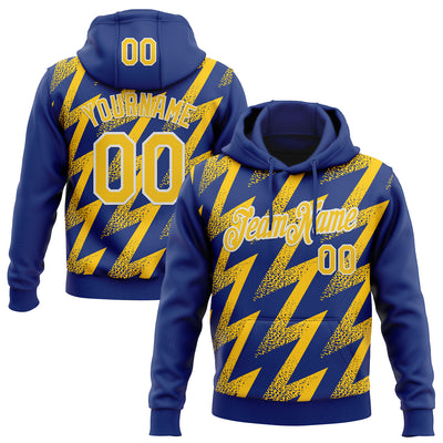 Custom Stitched Royal Yellow-White Zigzag Shape Sports Pullover Sweatshirt Hoodie