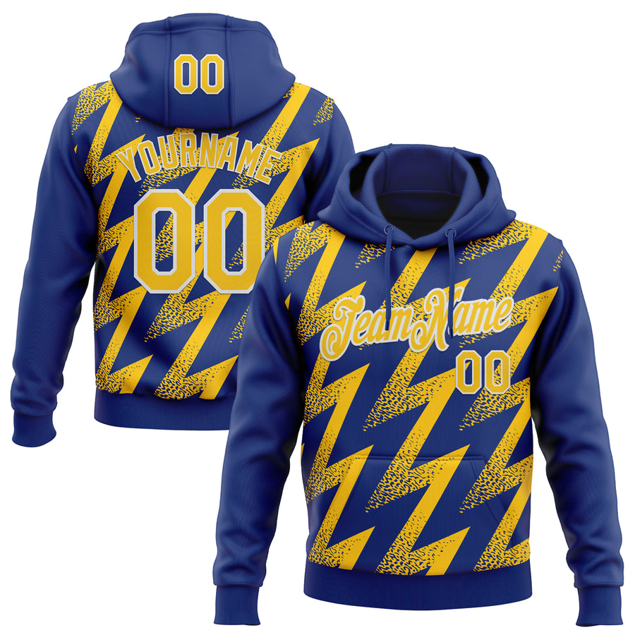 Custom Stitched Royal Yellow-White Zigzag Shape Sports Pullover Sweatshirt Hoodie