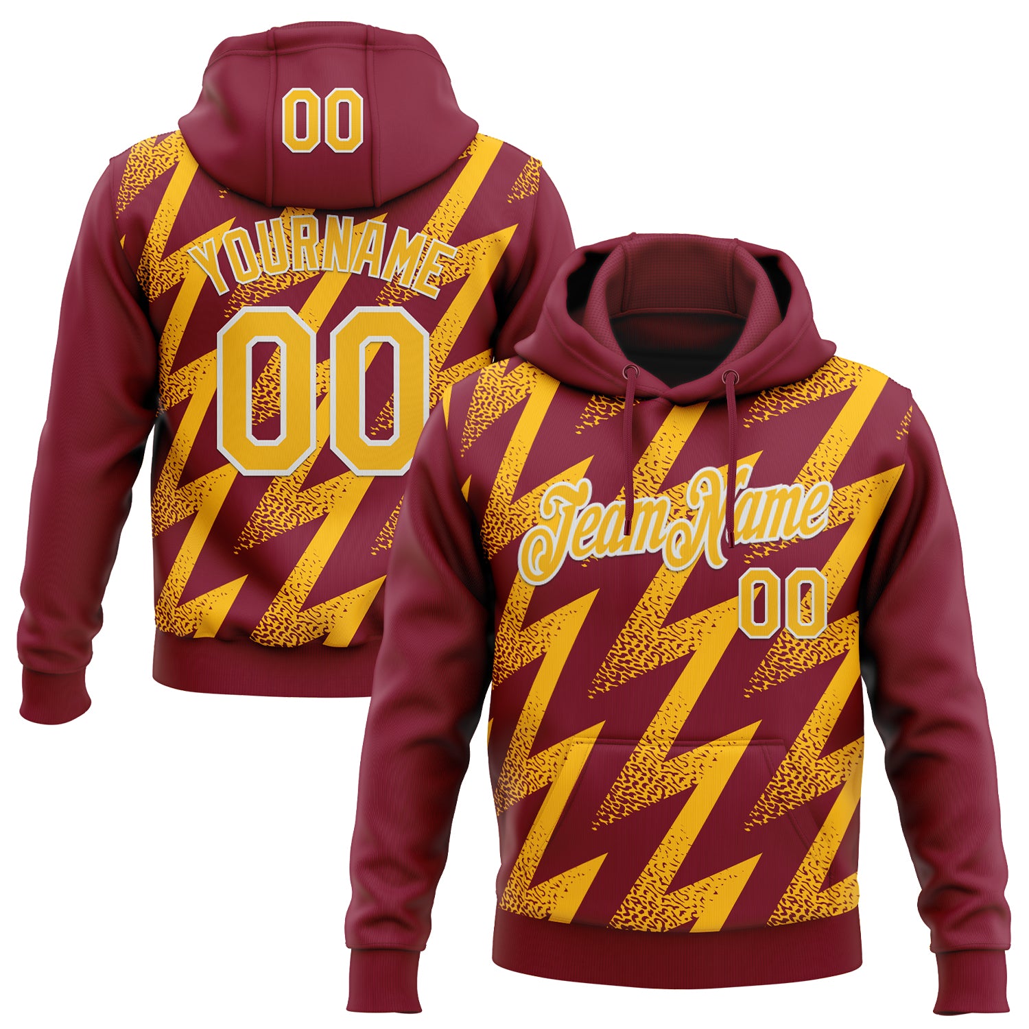 Custom Stitched Crimson Gold-White Zigzag Shape Sports Pullover Sweatshirt Hoodie