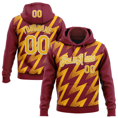 Custom Stitched Crimson Gold-White Zigzag Shape Sports Pullover Sweatshirt Hoodie