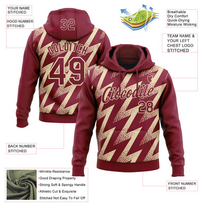 Custom Stitched Crimson Cream Zigzag Shape Sports Pullover Sweatshirt Hoodie