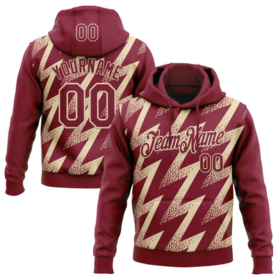 Custom Stitched Crimson Cream Zigzag Shape Sports Pullover Sweatshirt Hoodie