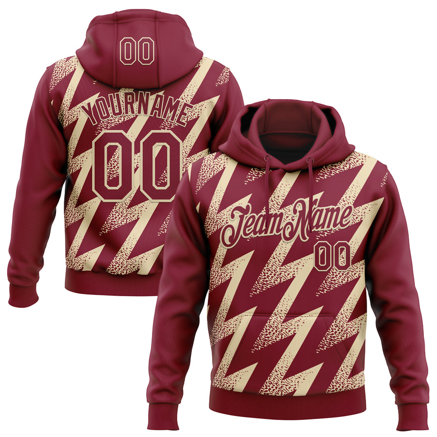 Custom Stitched Crimson Cream Zigzag Shape Sports Pullover Sweatshirt Hoodie