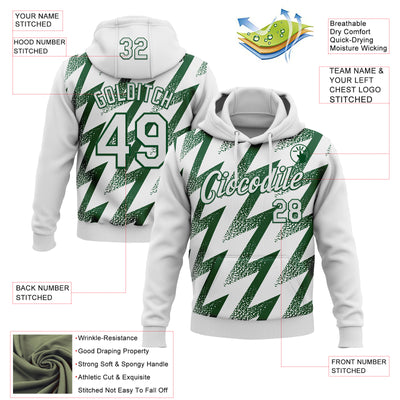 Custom Stitched White Green Zigzag Shape Sports Pullover Sweatshirt Hoodie