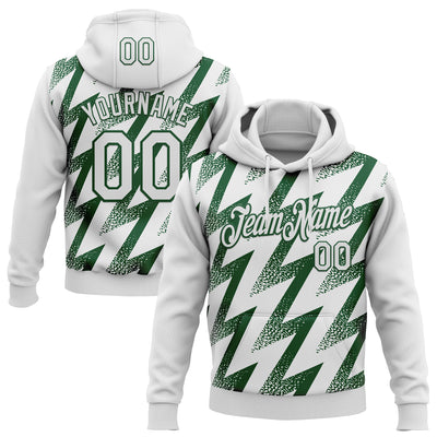 Custom Stitched White Green Zigzag Shape Sports Pullover Sweatshirt Hoodie