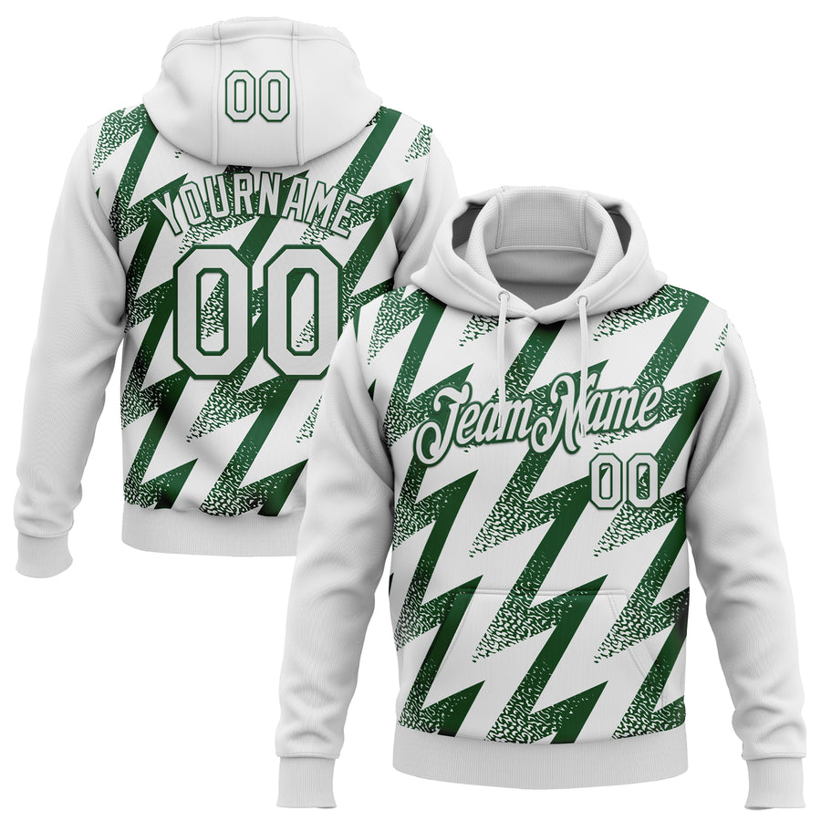 Custom Stitched White Green Zigzag Shape Sports Pullover Sweatshirt Hoodie