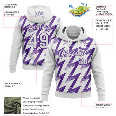 Custom Stitched White Purple Zigzag Shape Sports Pullover Sweatshirt Hoodie