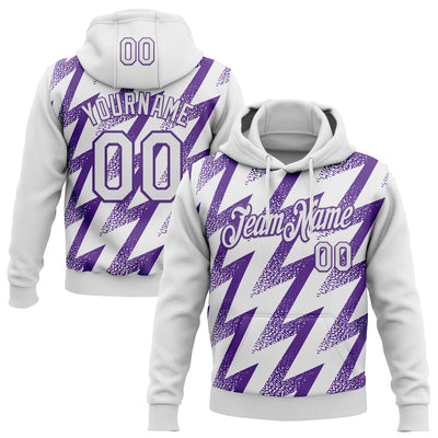 Custom Stitched White Purple Zigzag Shape Sports Pullover Sweatshirt Hoodie